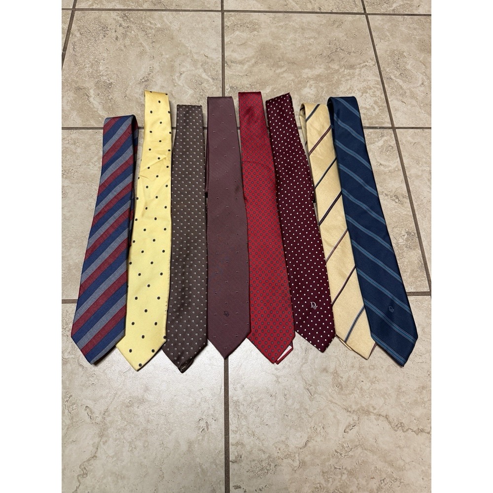 Christian Dior Mens Silk Tie Bundle Lot 8 Pieces Vintage 90s Mixed Patterns